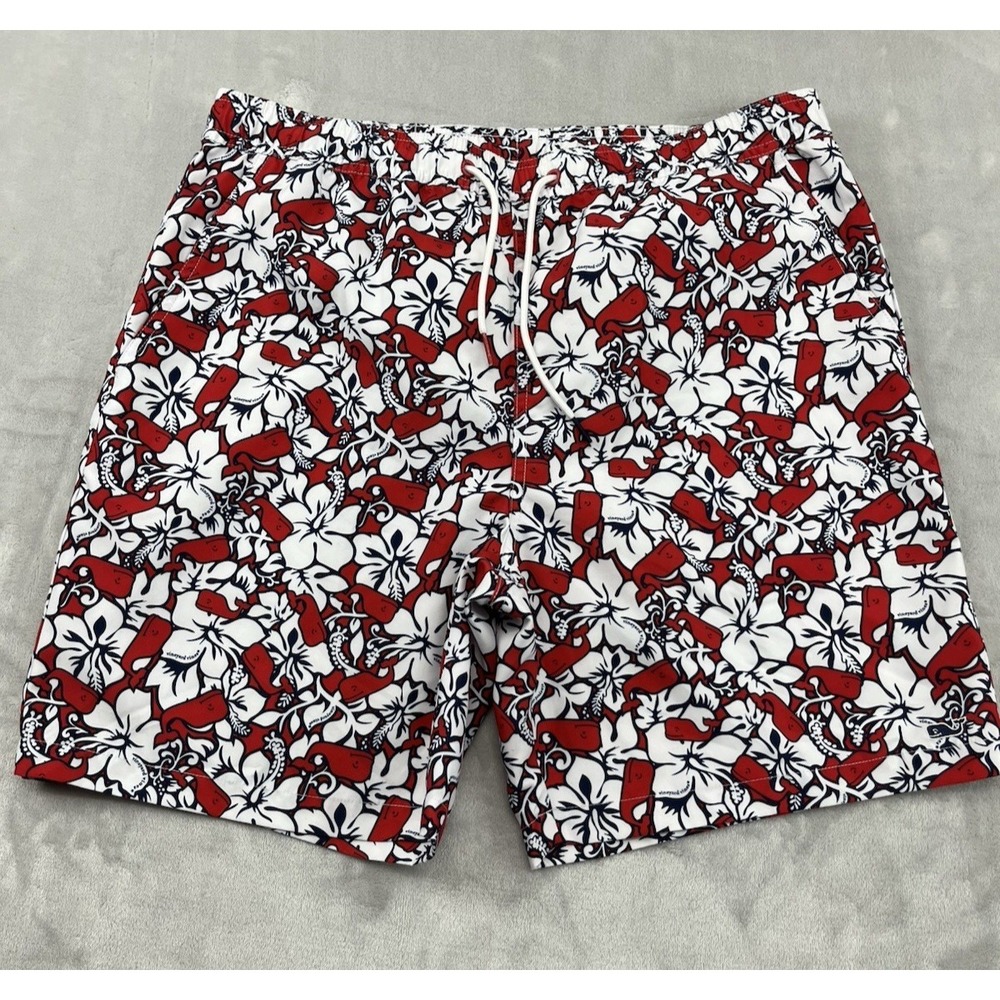 Vineyard Vines Swim Trunks Men Medium White Red Floral Whale Lined Excellent